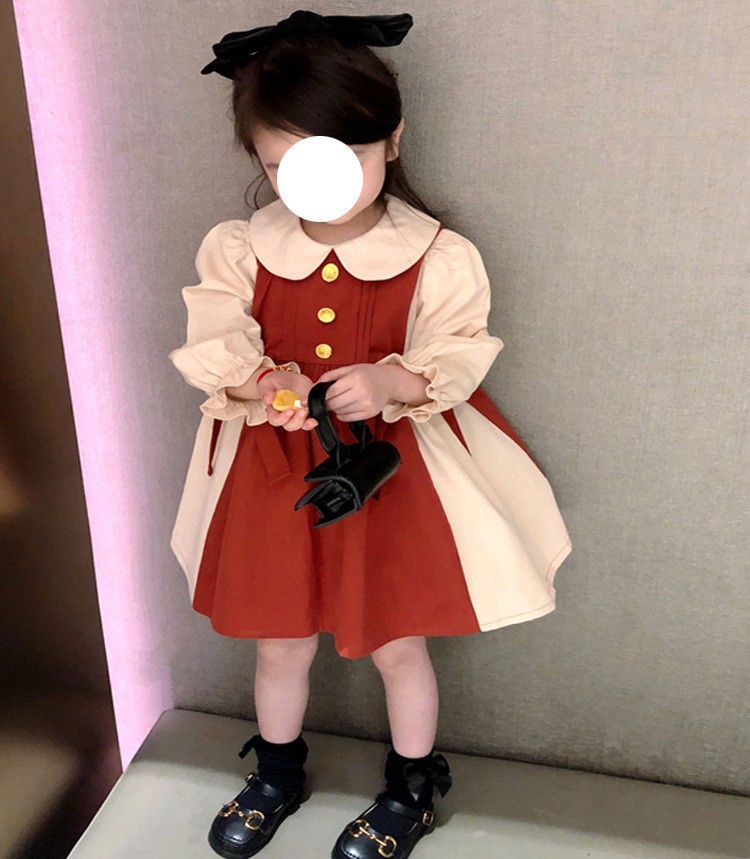 Abito da ragazza con colletto per bambola in edizione coreana, stagione primaverile e autunnale, nuova principessa della foresta a maniche lunghe alla moda per bambini_voghion.com