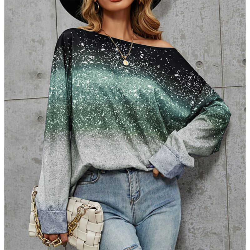 Fashion Gradient Color Spandex Polyester Round Neck Long Sleeve Regular Sleeve Printing T-shirt