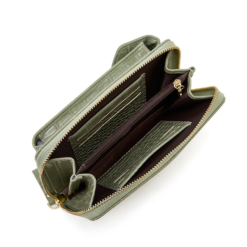 One-shoulder bag, phone bag, capacious wallet, coins, card holder, crocodile print