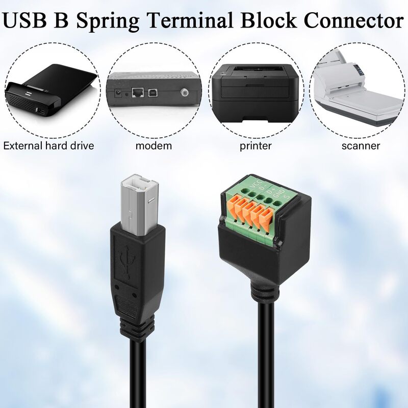 USB B Solderless Adapter Short Cable USB B Male 2.0 Rorb Crimp Connect Solderless Adapter
