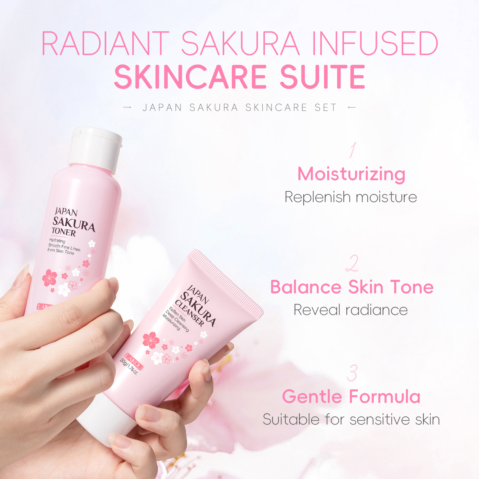 Cross-border LAIKOU Cherry Blossom Skincare Set of 6 pieces: Facial Cleanser, Lotion, Essence, Eye Cream, Essence, Cream and skincare products undefined