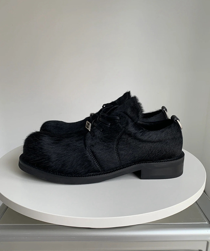Scarpe derby in pelle di crine di cavallo da uomo e da donna, con suola spessa, casual Lefu, con punta grande_voghion.com