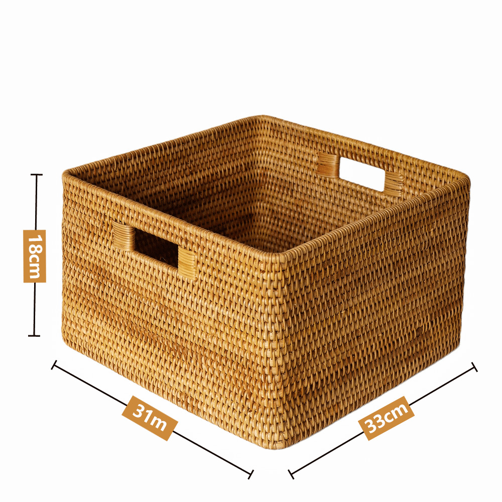 藤編み収納バスケット日系家庭用デスクトップ整理バスケット間食玩具収納ボックス手提げ本枠収納ボックス