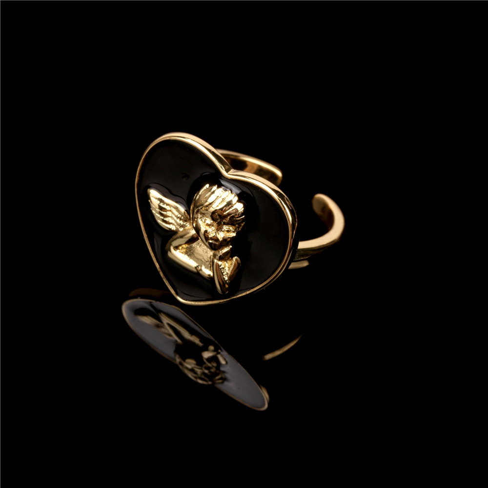 Nihaojewelry Wholesale Jewelry New Oil Drop Heart Angel Pattern Copper Ring display picture 9