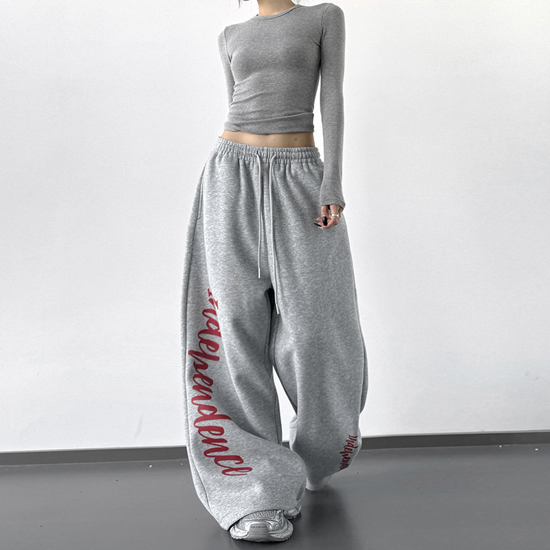 Gray Sweatpants for Women 2025 Spring and Autumn New Embroidered Sports Pants Student Street Dance Versatile Casual Pants