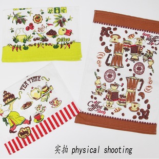 Cross-border wholesale thick absorbent personalized printing cotton tea towel tea cloth cup towel colorful cute