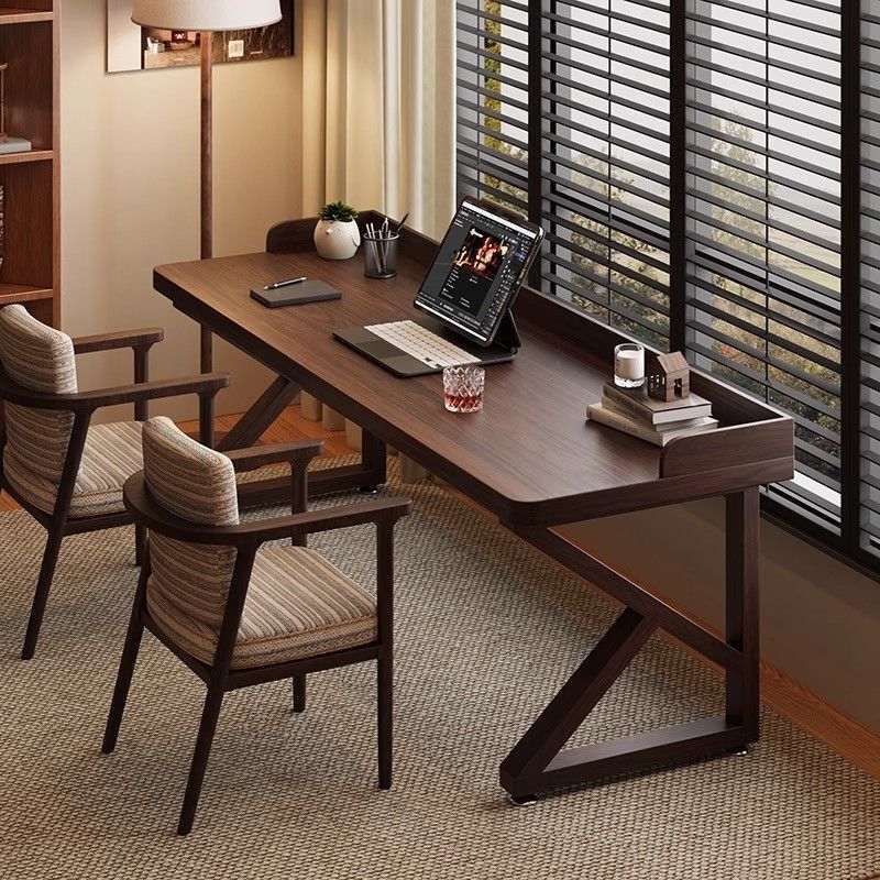 All Solid Wood Double Desk with Baffle, Antique Style Long Sofa, Bedside Table, Home Simple Student Computer Table