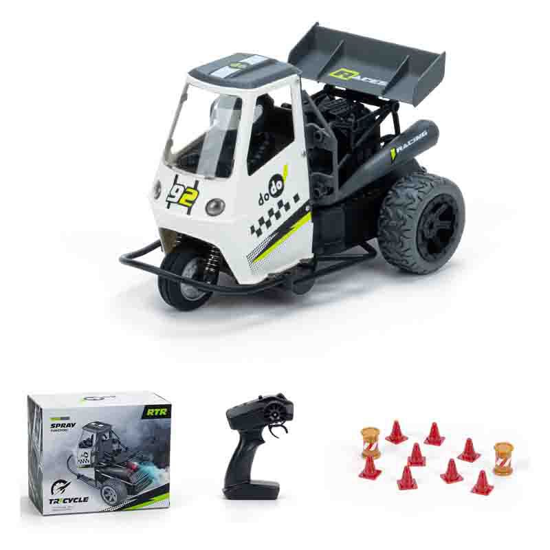 Cross-border rc new remote control three-wheeled tuk tuk spray simulation car full-scale high-speed drift children's toys