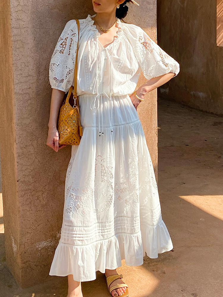 Spring and summer new holiday style French white top white skirt women's suit Shenzhen Nanyou cross-border women's clothing