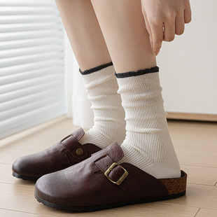 Ballet Style White Socks Women's Mid-length Socks Spring and Autumn Cotton Socks Japanese Style Girl Breathable Solid Color Stocking Stacking Socks