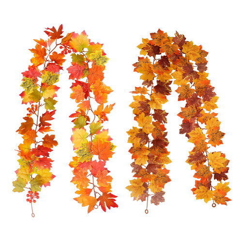 Autumn Hanging Ornament—Artificial Maple Leaves and Vine, Halloween Artificial Greenery, Harvest Festival Decoration—Artificial Maple Leaves