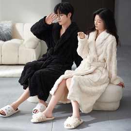 珊瑚睡衣甜美秋冬季睡袍长款加绒浴袍加厚法兰绒家居服睡裙可外穿