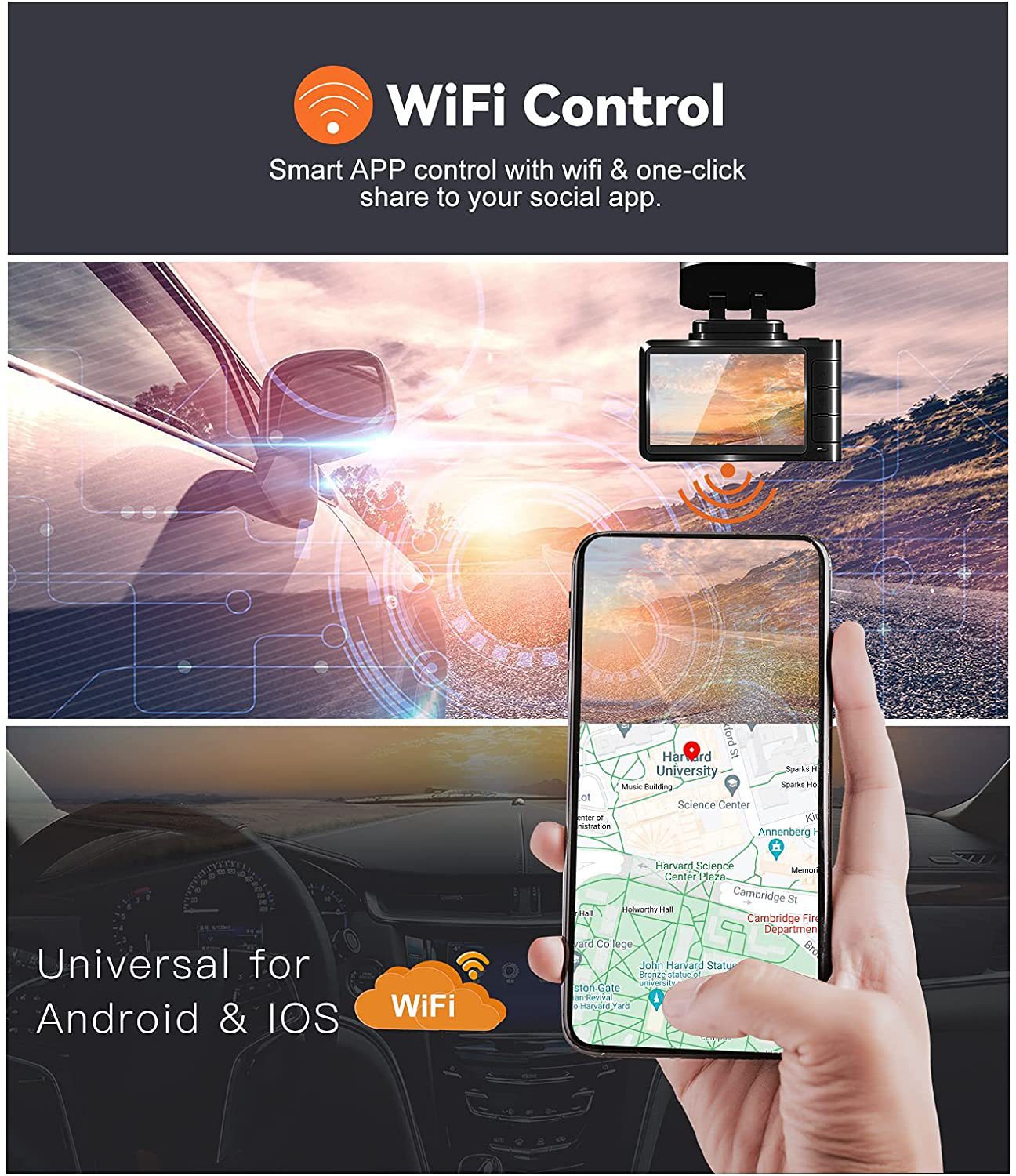 Cross-Border Driving Recorder Wifi Hd 4K Parking Monitoring Ips Screen Night Vision Loop Recording Car Black Box