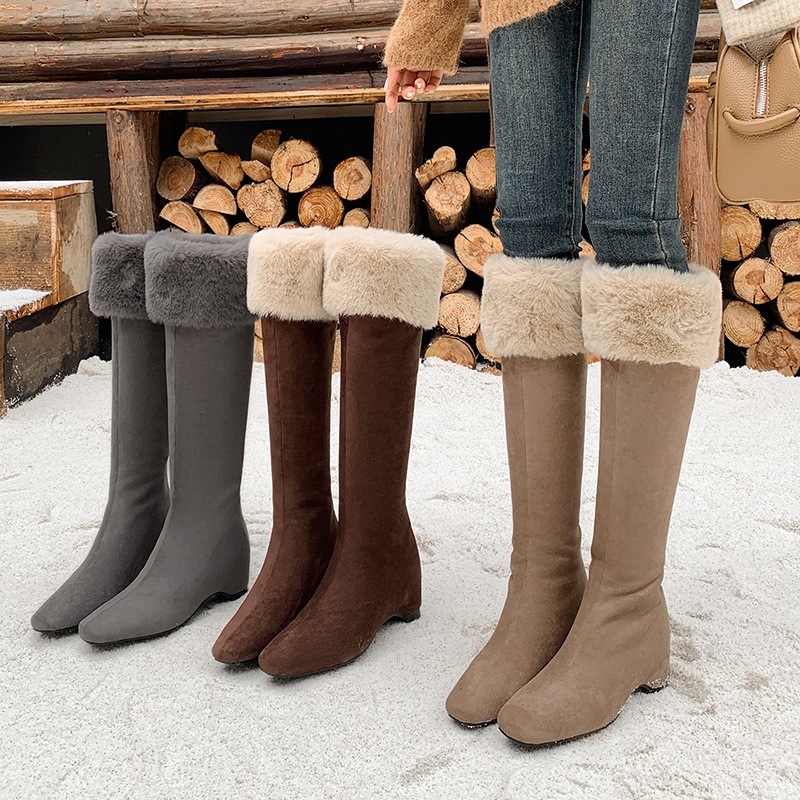 Boot tuyết nữ cổ cao lót lông cừu đế dày màu nâu — màu nâu