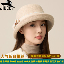 韩国东大门高品质皮带羊毛渔夫帽子韩版女高订显脸小毛呢盆帽秋冬