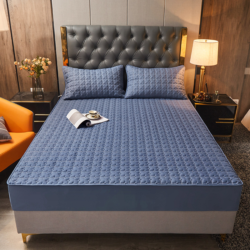 Single-piece Pure Cotton Quilted Protector, Solid Color Thickened Mattress Hotel Bed Cover, Available For Wholesale_voghion.com