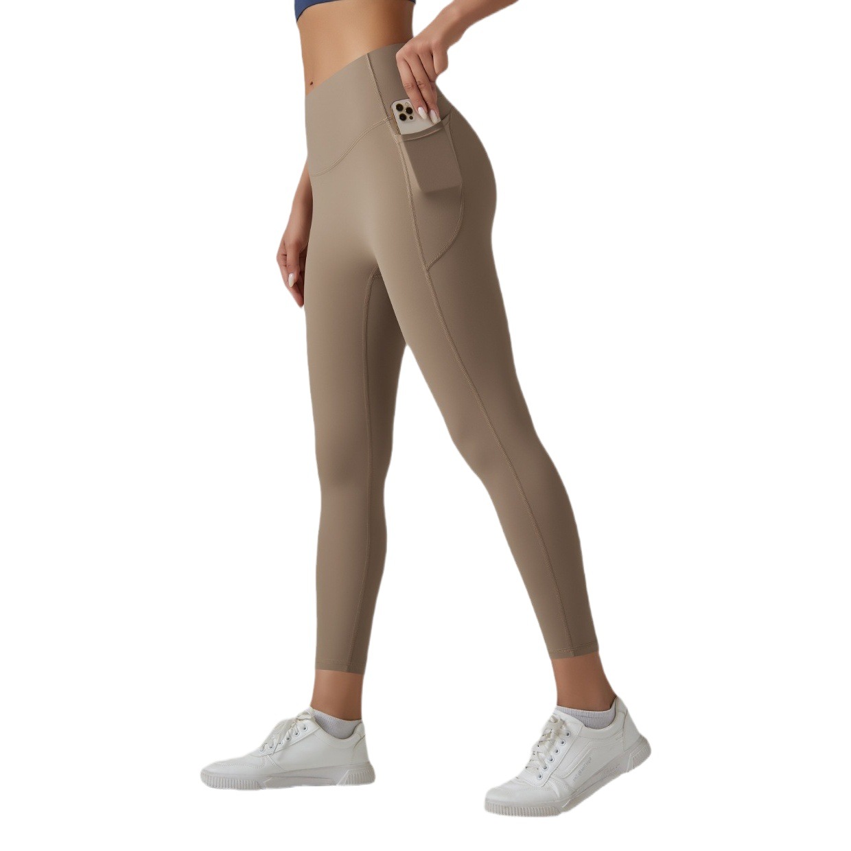 Pantalones de yoga desnudos de cintura alta sin costura femenina bolsillo flaco de secado rápido correr lijado gimnasio Pantalones