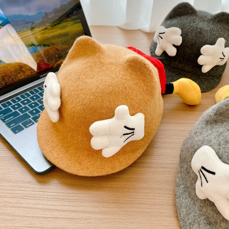 Sombreros para bebés otoño y invierno gorras de caballo de lengua de pato lindas sombreros de sol de Mickey para niños y niñas sombreros de cachemira de invierno