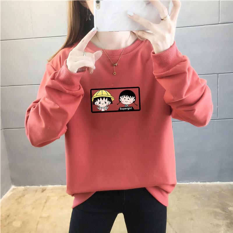 潮牌含棉新款批发学生女装韩版圆领卡通卫衣女2021宽松秋季上衣