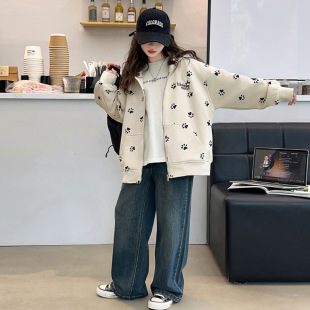 Girls' Coat Spring and Autumn 2025 New Western Style Children's Hooded Sweatshirt Middle and Big Children's Spring Cardigan Girls' Top