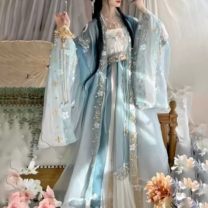 Xuanqi талия китайская одежда с большими рукавами рубашка с полным набором плиссированной юбки