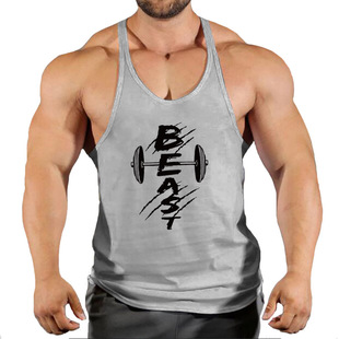 European and American plus size Men's Vest Beast Letter Printing I-Character Summer Vest
