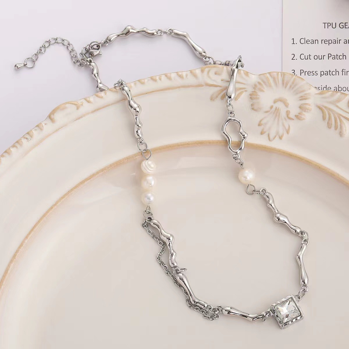 Fashion Geometric Square Stainless Steel Necklace Plating Artificial Pearls Stainless Steel Necklaces_colorza_6