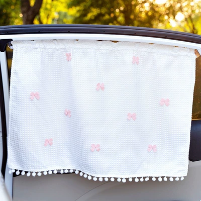 Car curtains: insulation sunshade children's cartoon suction - waffled-curtain-ten-pink-bow-ties