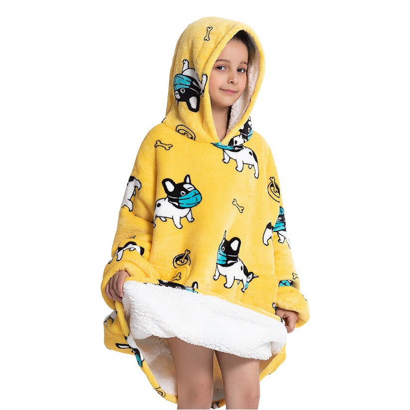 Compuesto padre-hijo Real ropa fría perezoso TV manta alargada engrosada ropa para el hogar al aire libre pijamas de mediana longitud franela