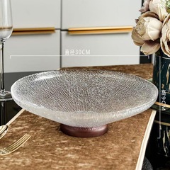 ✅ 新しいレトロな木製台座付き高脚ガラスフルーツプレート、中国風家庭用リビングルームコーヒーテーブルフルーツボウル、果物と野菜の飾り