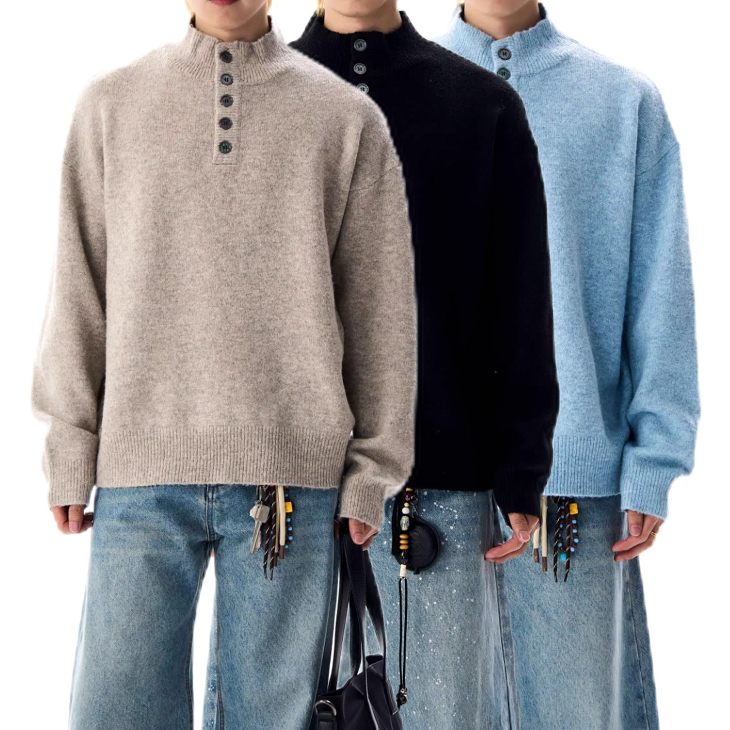 Explosiones transfronterizas de tamaño europeo de gran tamaño Henry cuello jersey suéter hombre sólido viejo viento de dinero alta fábrica de otoño y invierno al por mayor