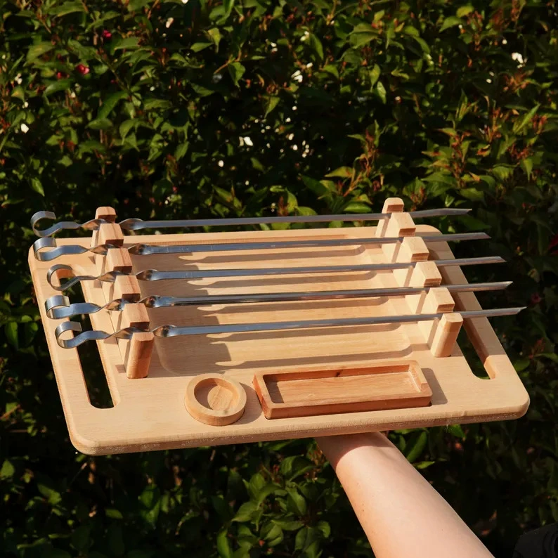 Новый продукт, деревянная тарелка для барбекю с отделением для карт, сковорода для приготовления пищи на открытом воздухе, деревянный поднос, подарок для любителей барбекю