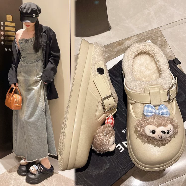 Мультяшные милые хлопчатобумажные тапочки женские носить толстое дно и нескользкие дома осенью и зимой