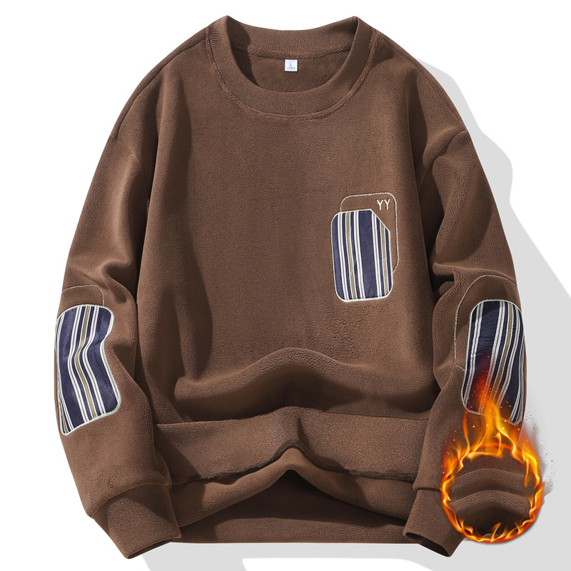 Fleece-Lined Sweatshirt Men, New Thickened Youth Warm Top, Winter Loose Base Shirt For Men_voghion.com