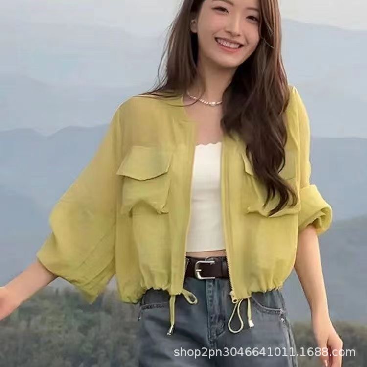 2025 Summer Drawstring Waist Thin Loose Sun Protection Jacket for Petite Women Versatile Top Hot Sale 2025 Summer Drawstring Waist Thin Loose Sun Protection Jacket for Petite Women Versatile Top Hot Sale