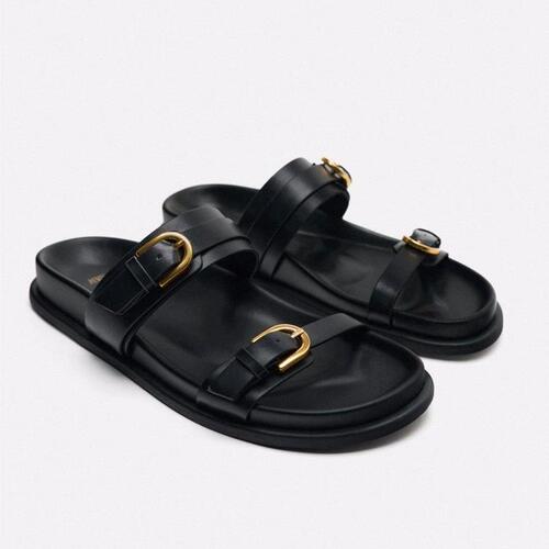 2024 Summer New Women's Sandals with Toe Post and Buckle Decoration, Casual Flat Sandals with Thick Soles and One Straps