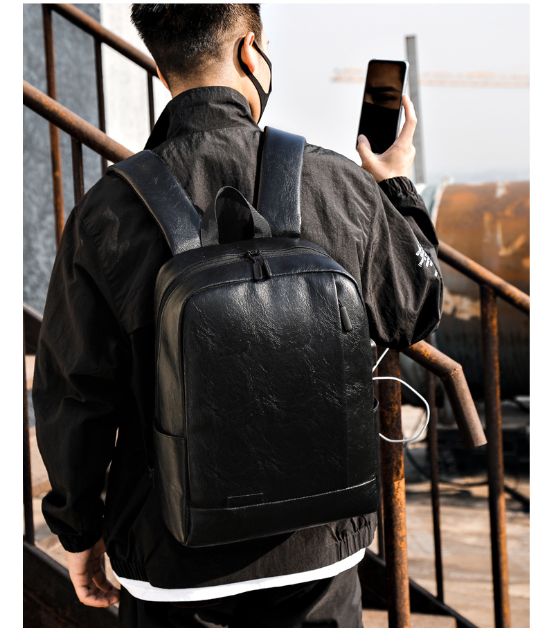 Fashion Simple Pu Backpack Casual Men's Rechargeable Shoulder Computer Bag Wholesale display picture 13