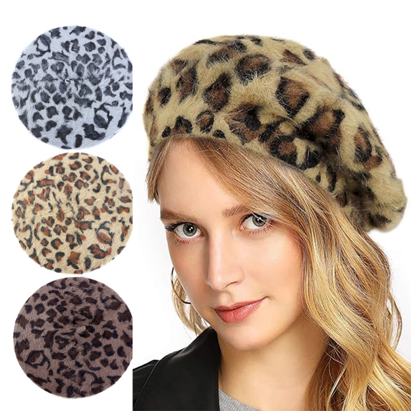 Unisex Autumn and winter hats Leopard print rabbit hair beret Ladies fashion Bud hat retro painter hat_voghion.com