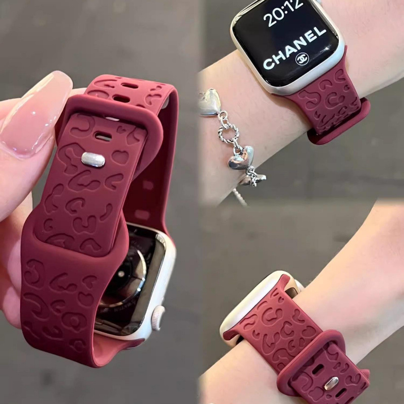 wine red silicone cat claw pattern for S10 strap s9 apple watch applewatch876 generation SE strap