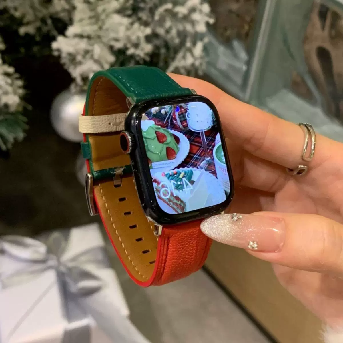 Подходит для ремешка Apple Watch S9, Apple Watch 8, iWatch8 SE, праздничный ремень к Рождеству и Новому году Lamdier