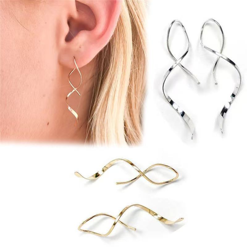 Special-Shaped Spiral Earrings Simple Twisted Asymmetrical Lines Tassel Stainless Steel K Gold Plated Earrings 2024 New Style Special-Shaped Spiral Earrings Simple Twisted Asymmetrical Lines Tassel Stainless Steel K Gold Plated Earrings 2024 New Style