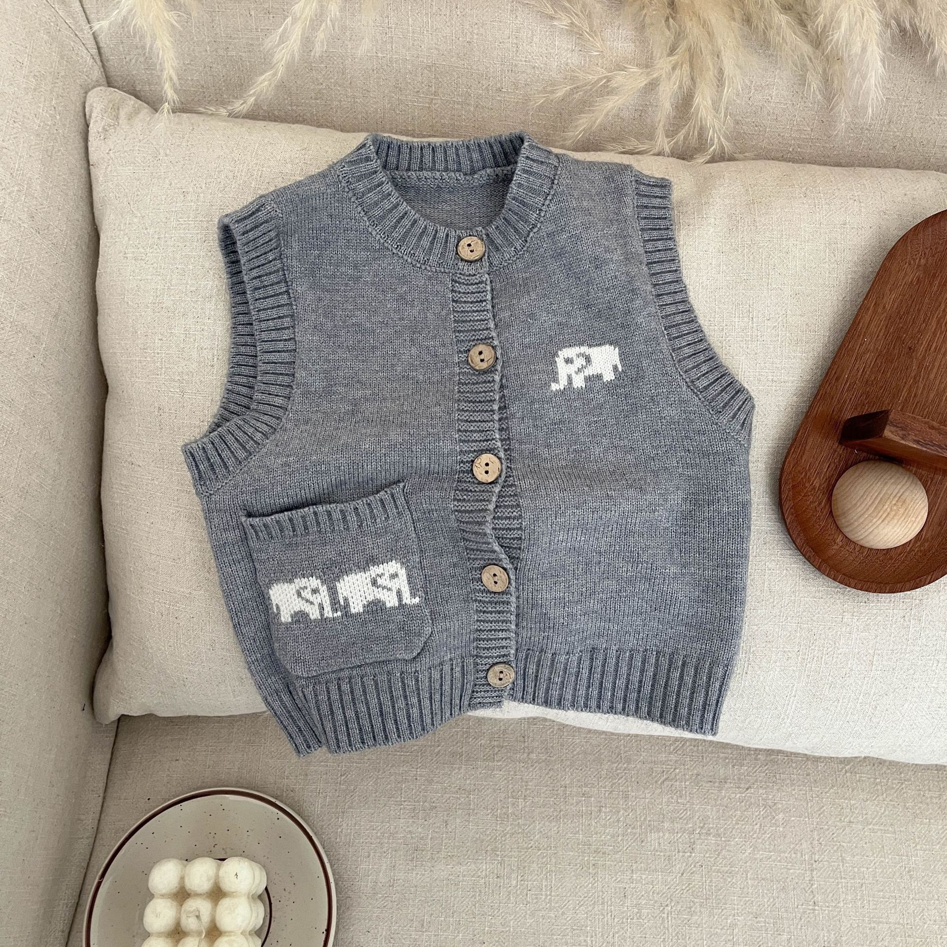 Ropa de primavera para bebés coreanos, ropa de primavera para bebés, dibujos animados, suéter universal, chaleco para recién nacidos, chaleco de punto para niños primavera