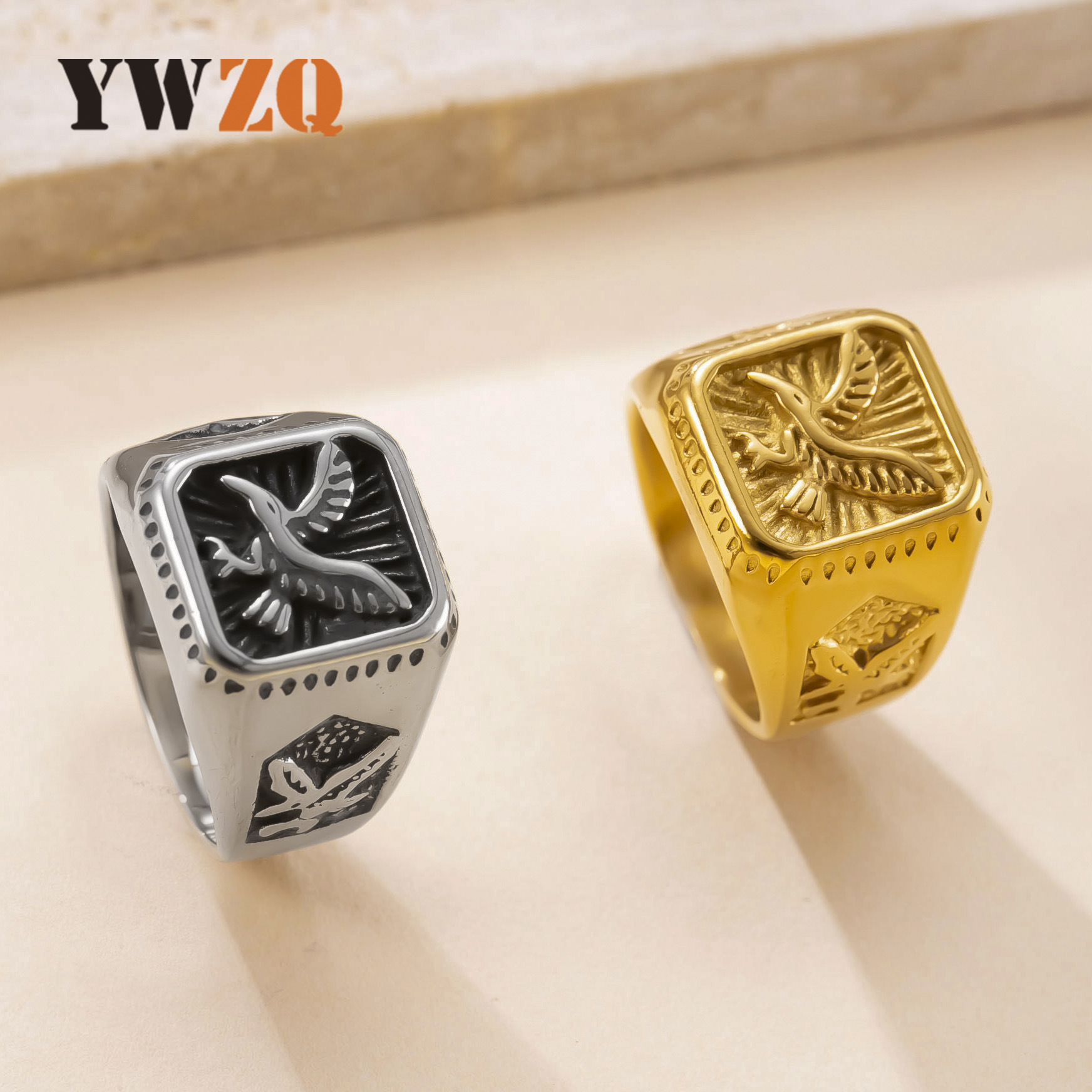 Cross-Border Hot Selling Stainless Steel Jewelry Casting Eagle Men's Ring Retro Punk Style Titanium Steel Ring Factory Direct Sale