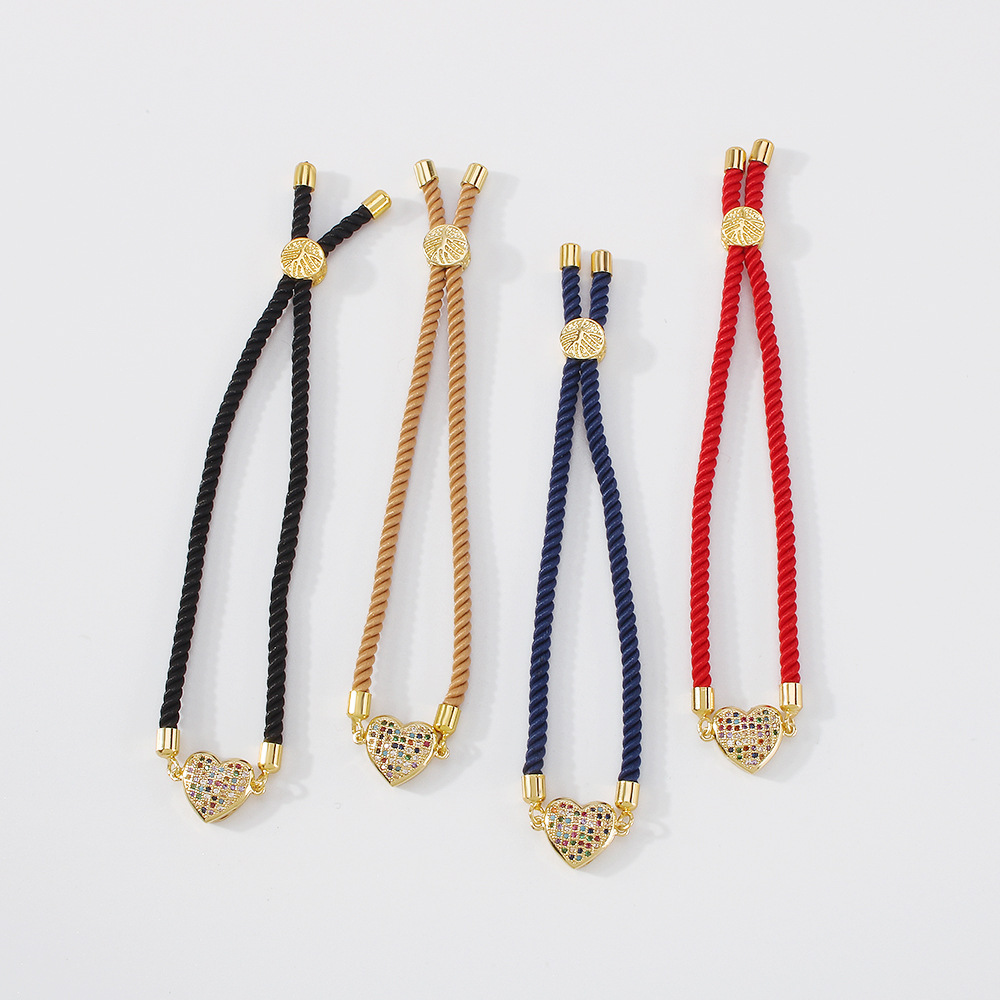 geometric heart copper inlaid zircon red rope bracelet