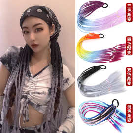 批发欧美脏辫马尾假发儿童炫彩皮筋式假发辫高温丝彩色拳击小辫子