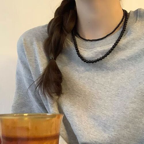 High-end black pearl feve same style niche design simple personality retro versatile temperament neck chain clavicle chain