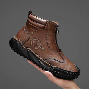 Cross-border plus size 4546 men's new microfiber casual shoes fashion men's boots martin boots snow boots shoes fleece-lined