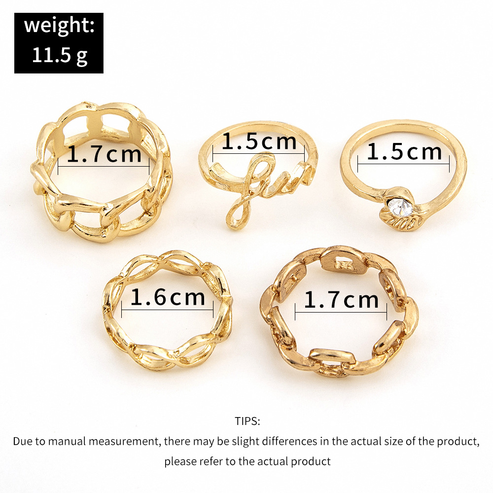 European And American Cross-border Jewelry Fashion English Letters Simple Hollow Geometric Joint Ring Five-piece Set display picture 6