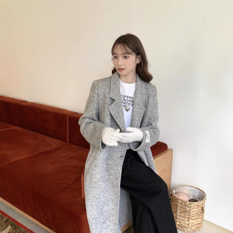 女性用両面カシミヤコート、新しいロングツイードスーツ、高級両面ウールシングルブレストウールコート|undefined