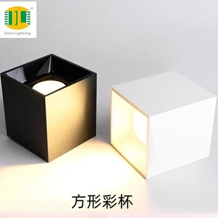 Surface-Mounted Downlight for Living Room, Bedroom, Dining Room, Anti-Glare, No Main Light, No Drilling Required, Ceiling-Mounted Downlight, Square Colored Cup Spotlight